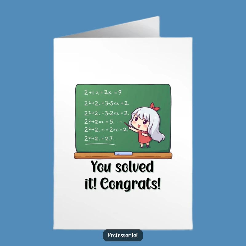 Free Printable Congrats Card: Character Explaining Your Success with Equations