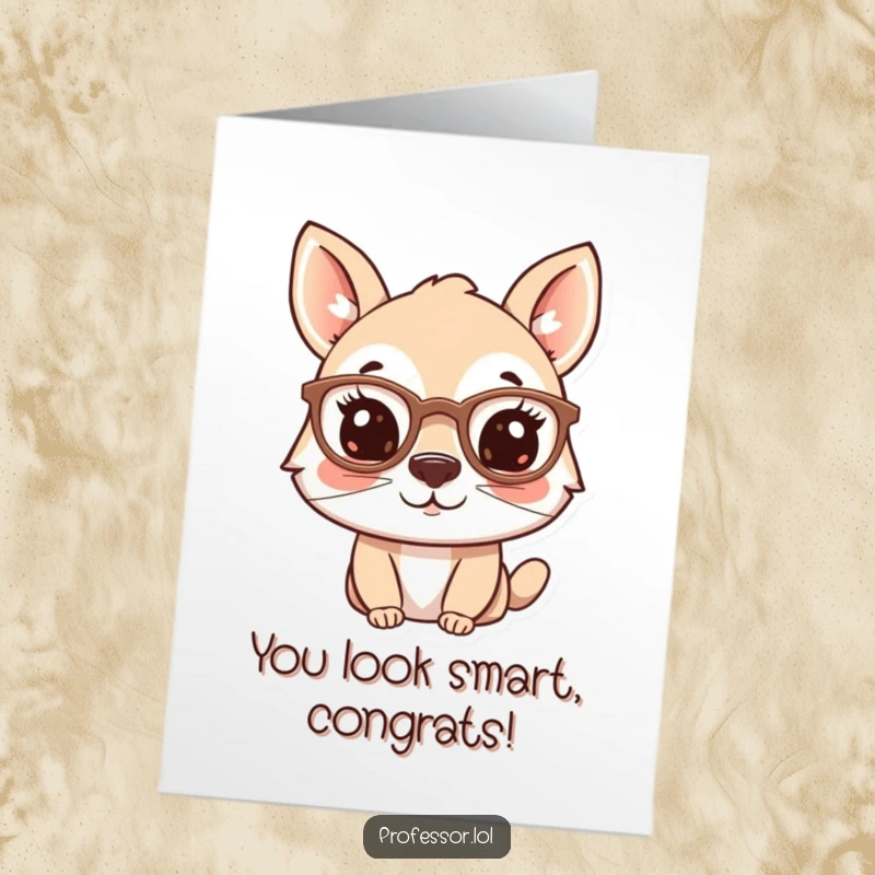 Funny Free Printable Congrats Card: Animal with spectacles on its nose, looking wise and congratulating an achievement.