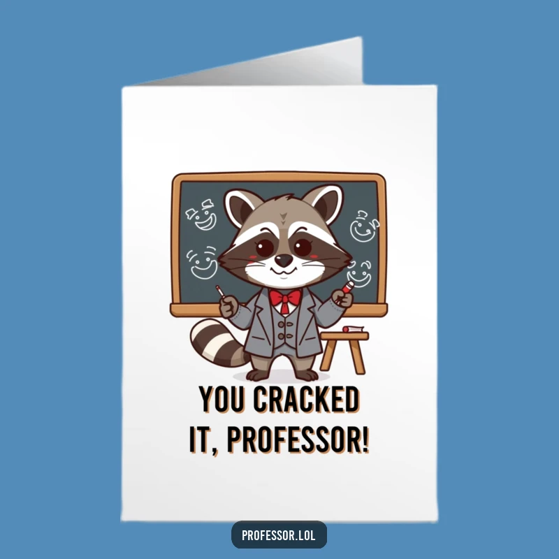 Free Printable Kawaii Raccoon Congrats Card: Funny Downloadable Gift for Clever Achievements