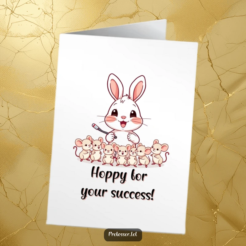 Funny Free Printable Congratulations Card: A happy rabbit teaches tiny mice, celebrating a student’s achievement.