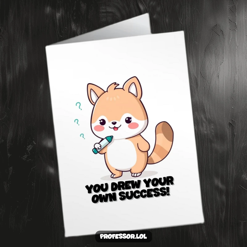 Funny Free Printable Congratulations Card: Adorable animal character engaged in a lively debate with a whiteboard marker, celebrating success.