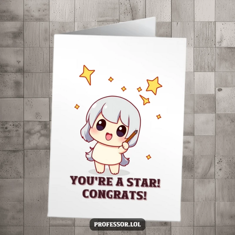 Funny Free Printable Congrats Card: Character points to a comically shaped constellation, celebrating a significant achievement.