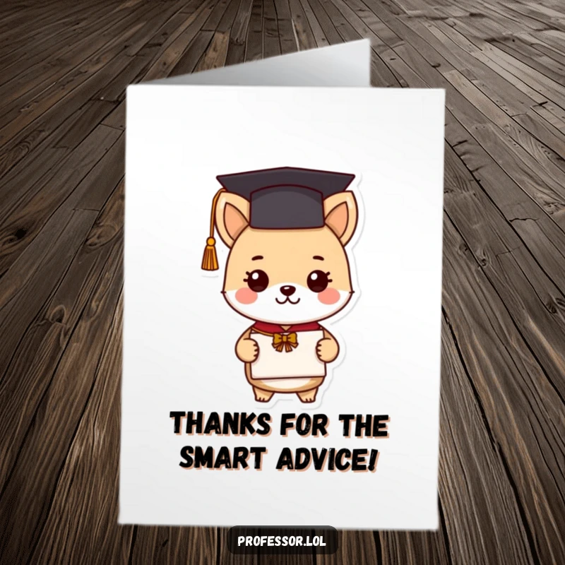 Funny Free Printable Graduation Animal Card: A cap-wearing critter offers thanks with a diploma, a unique gesture.