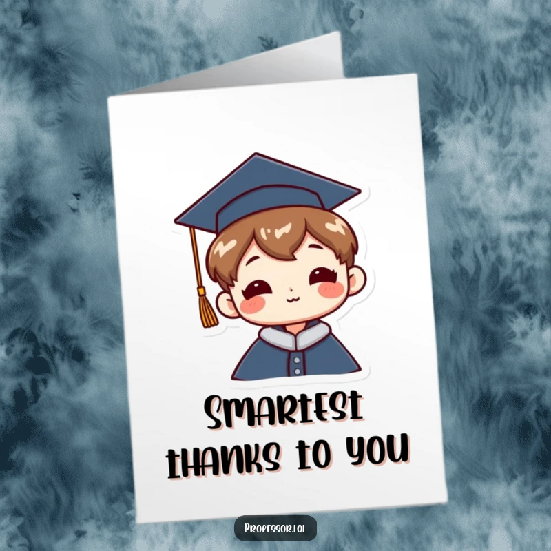 Funny Free Printable Thank You Card: Character dons a jaunty graduation cap, offering a stylish and funny thank you.