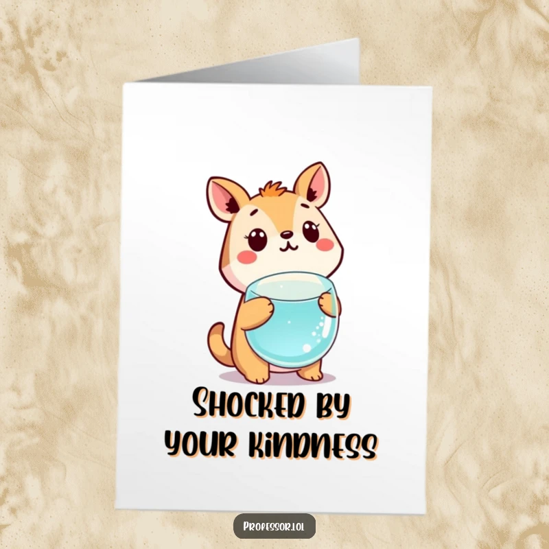 Funny Free Printable Thank You Card: Cute animal scientist making a shocked face at a floating beaker, adding humor to thanks.