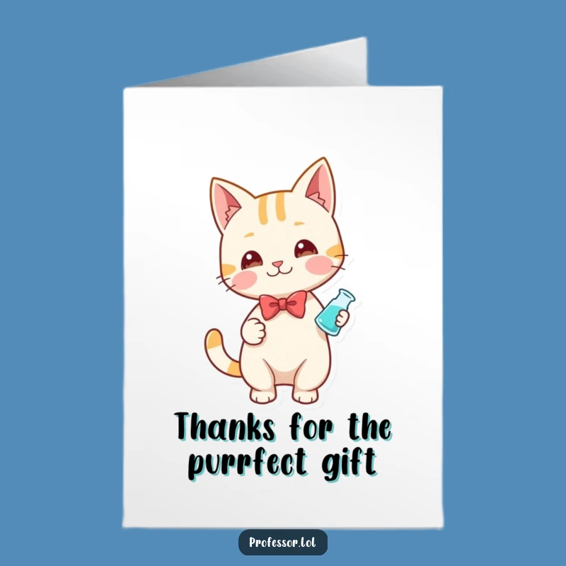 Free Printable Thank You Card: Whimsical Cat Scientist Offers Thanks with a Beaker