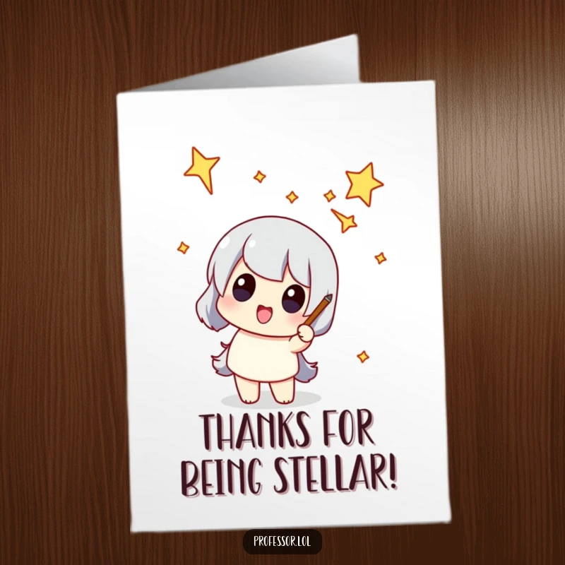 Funny Free Printable Thank You Card: Character points at a remarkably funny-shaped constellation, expressing thanks in a quirky way.