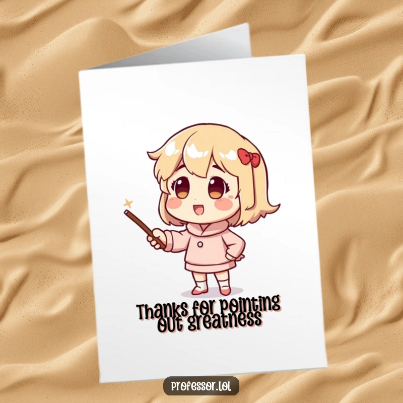 Funny Free Printable Thank You Card: A character energetically uses a pointer stick to emphasize a heartfelt thank you.