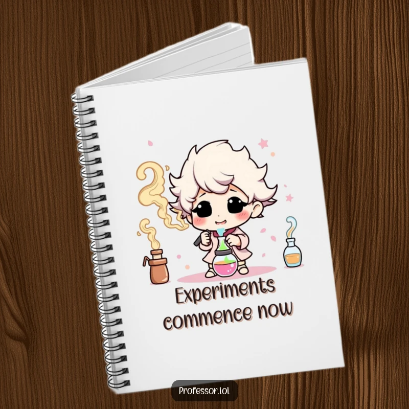 Funny notebook with a character happily experimenting and creating colorful smoke, ideal for notes and creative inspiration.