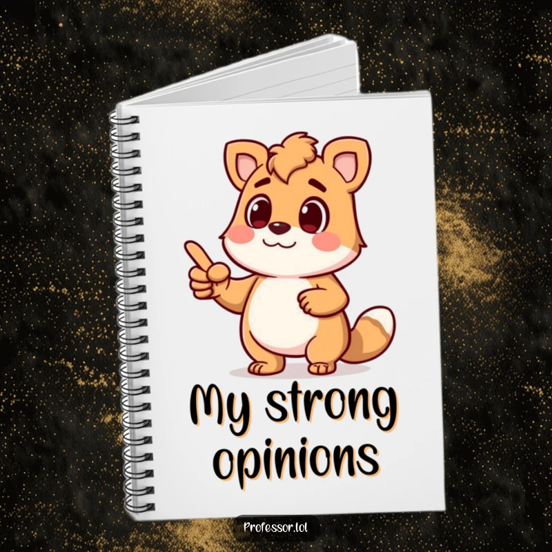 Funny notebook with a determined animal character lecturing animatedly with a pointer, inspiring confident note-taking and thought leadership.