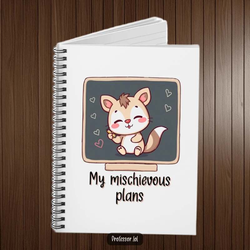 Funny notebook with a mischievous animal character making chalk scribbles on a blackboard, inspiring fun note-taking and creative ideas.