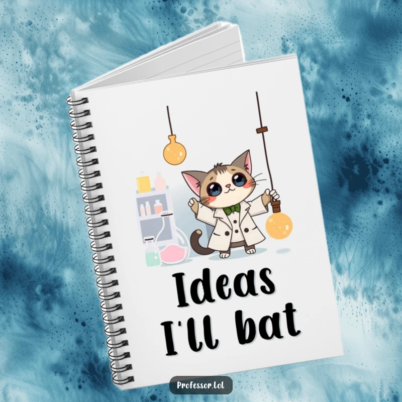 Funny Cat Professor Notebook: A curious cat professor bats at a dangling pendulum in a laboratory, a hilarious and practical notebook.