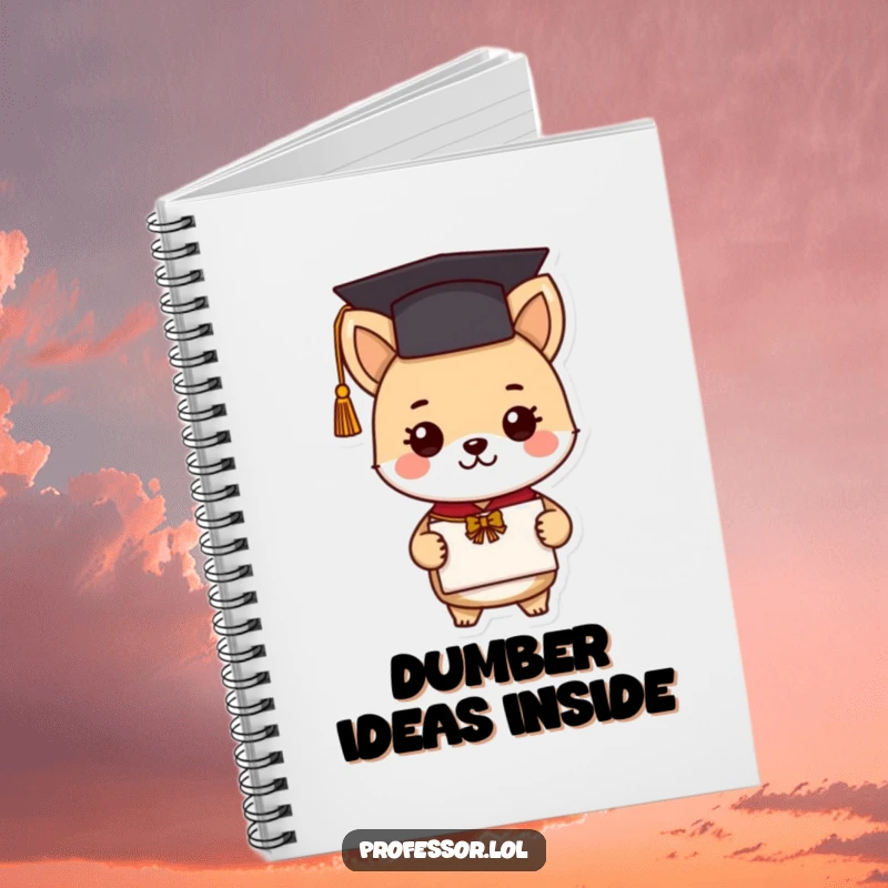 Funny graduation animal notebook featuring a cute scholar character writing notes, perfect for capturing bright ideas with a touch of academic humor.