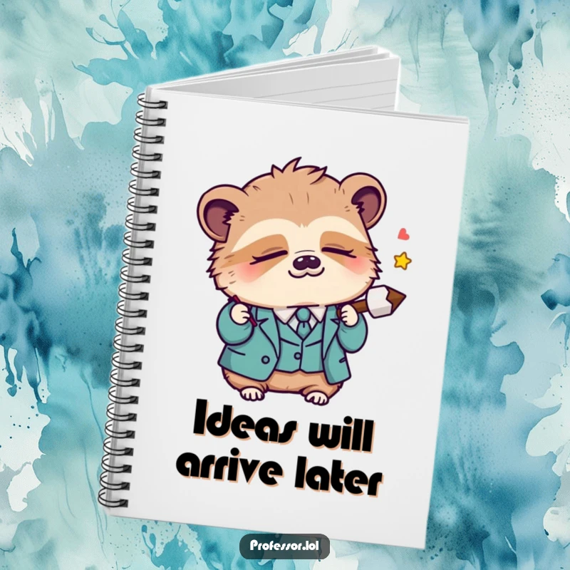 Funny Kawaii sloth professor dozing off while holding a lecture pointer, featured on a humorous and delightful notebook for writing.