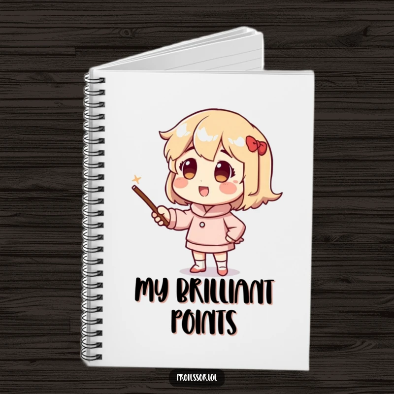 Funny notebook with a character enthusiastically using a pointer stick, ideal for jotting down information with a focus on important details.