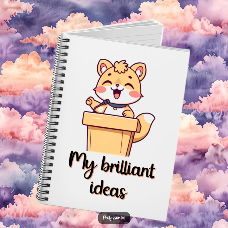 Funny cute animal character lecturing diligently in a notebook cover, perfect for jotting down lecture notes.