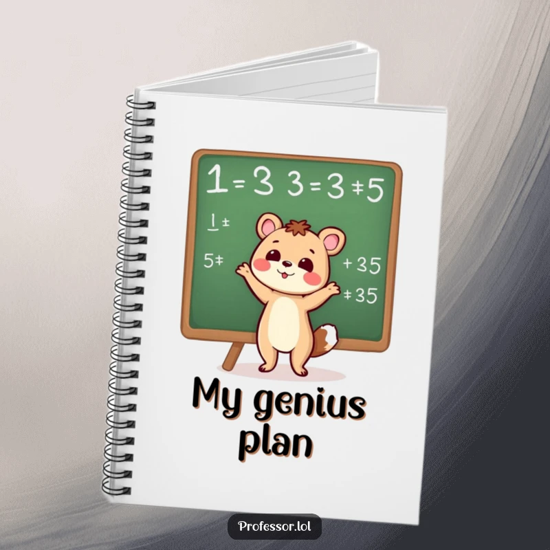 Cute animal enthusiastically explaining a chalkboard equation, featured on the cover of a smart notebook.