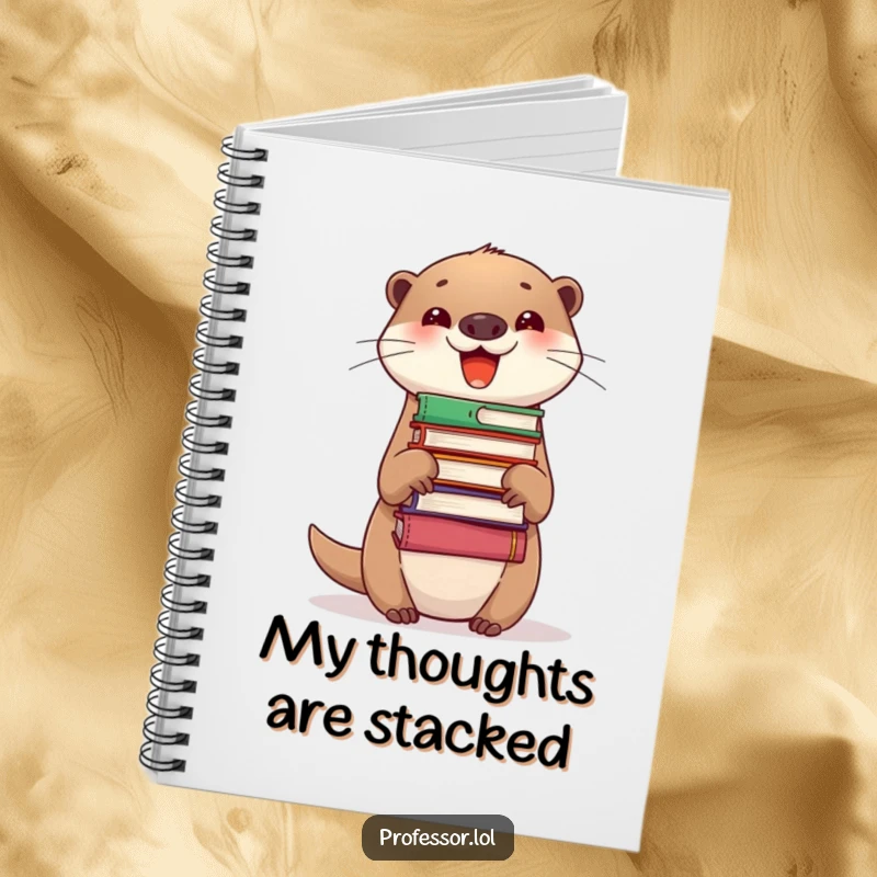 Funny Notebook with a delighted otter balancing books on its nose, perfect for jotting down clever thoughts.