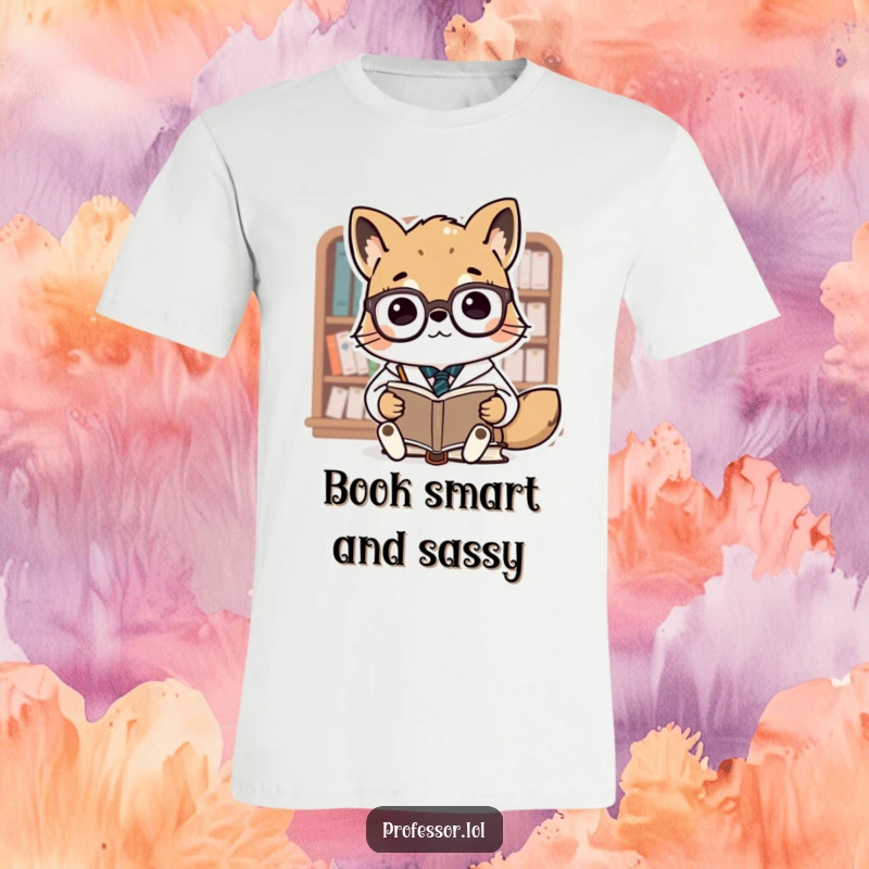 Funny Animal Professor T-Shirt: A cute animal wearing spectacles passionately lectures a group of tiny books, embodying academic charm.