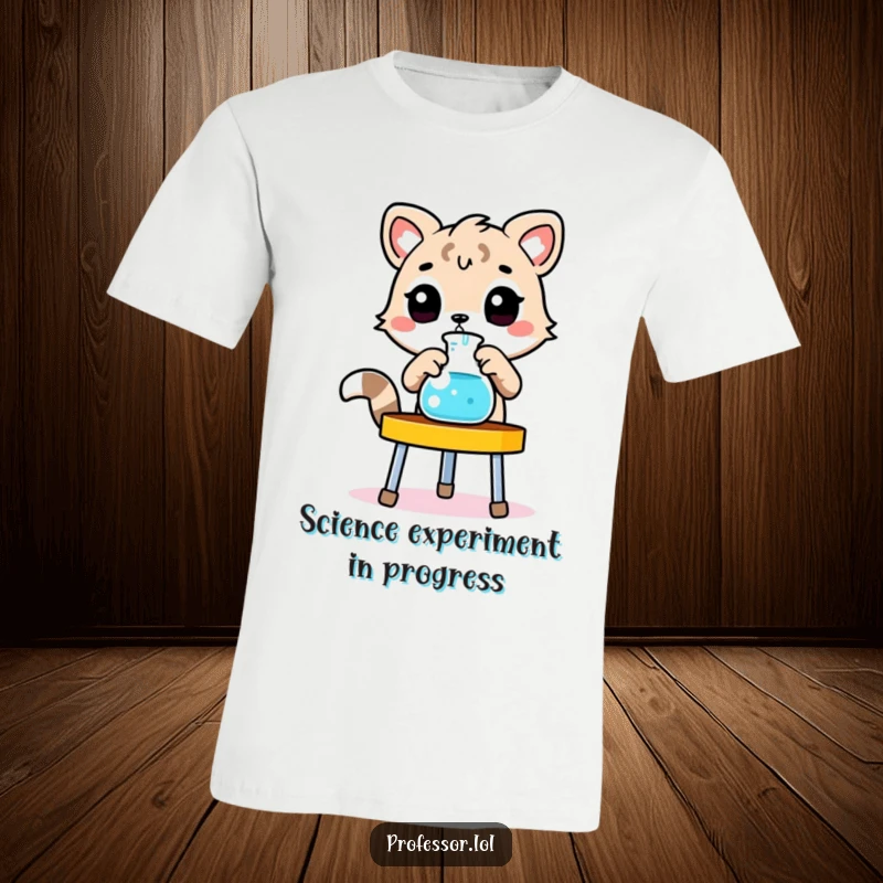 Funny animal t-shirt, animal adjusting beaker, laboratory stand, science experiment, curious mind.