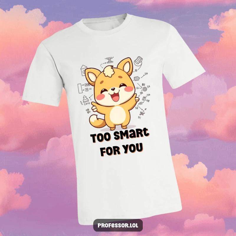 Funny kawaii animal character joyfully pointing at a complex diagram with a wide smile, great for thinkers. A cute and funny tee.