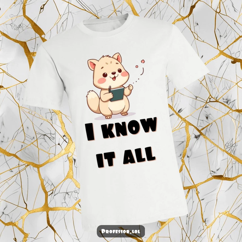 Funny wise animal character lecturing with chalk dust flying from its paw, perfect for teachers. A witty and funny tee.