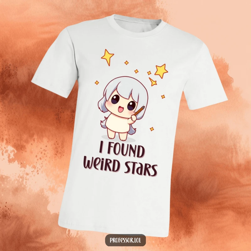Funny t-shirt with a character pointing at a funny-shaped constellation, perfect for astronomy lovers with a sense of humor.