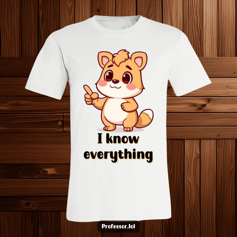 Funny t-shirt with a determined animal character animatedly lecturing and pointing, conveying strong opinions and expertise.