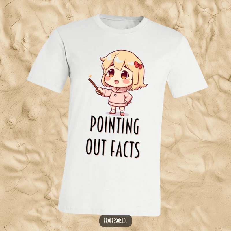 Funny t-shirt with a character energetically using a pointer stick to highlight a point, conveying passion and clear communication.