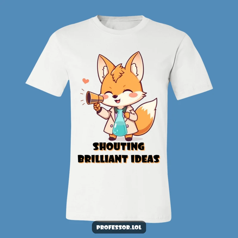 Funny Fox Professor T-Shirt: Giggling Scholar with Beaker Megaphone, Gift