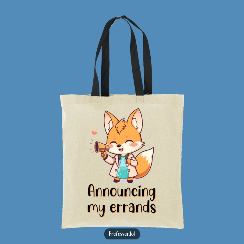 Funny Fox Professor Tote Bag: Giggling Scholar, Beaker Megaphone, Study Gift