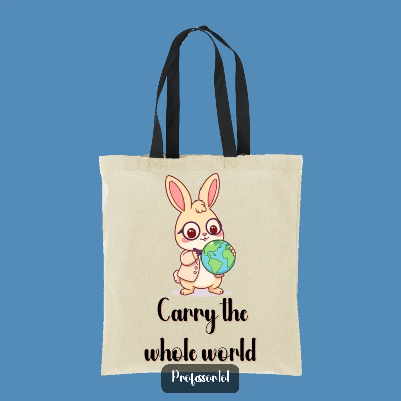 Funny Rabbit Professor Tote Bag: Playful Globe Balance, Study Gift
