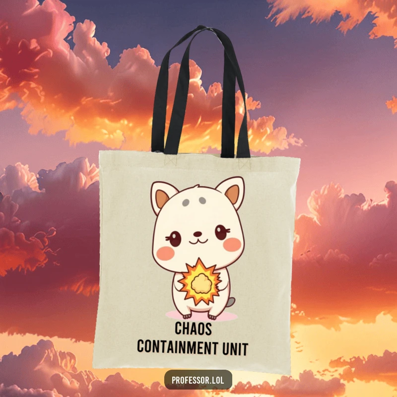 Funny animal tote bag, surprised expression, small explosion, sturdy and stylish, everyday use.