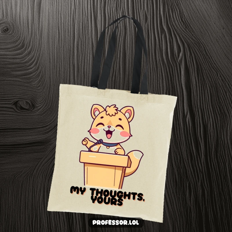 Funny cute animal character lecturing with great enthusiasm behind a podium, perfect for carrying books or groceries.