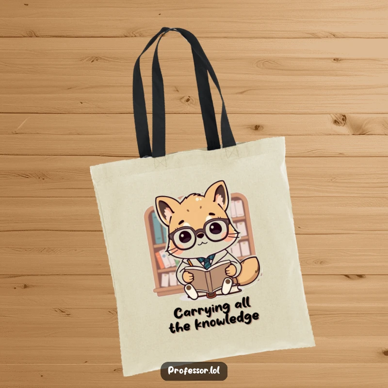Funny Animal Professor Tote Bag: A cute professor animal wearing glasses lectures a collection of tiny books, ready to carry your items.