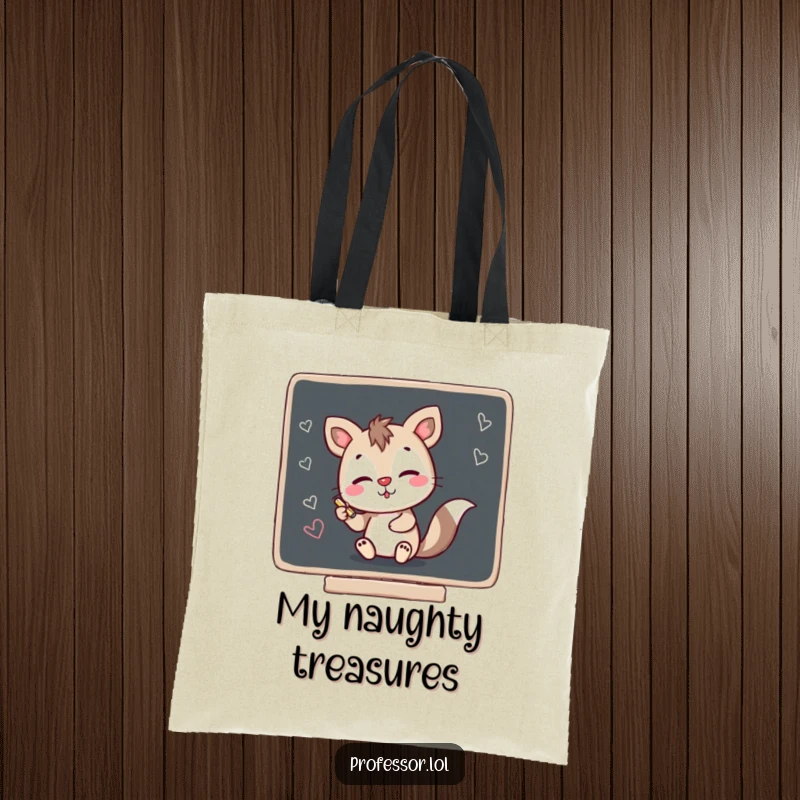 Funny tote bag showing a mischievous animal character scribbling on a blackboard with chalk, great for a touch of playful fun.