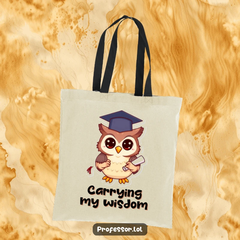 Funny happy owl character in a graduation cap holding a diploma, ready for school on this stylish tote bag.