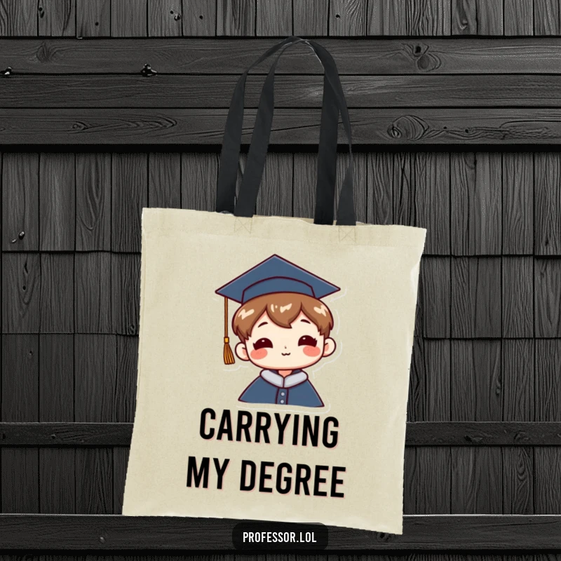 Funny Graduation Tote Bag: A character wears a graduation cap tilted jauntily, perfect for carrying books or daily essentials.