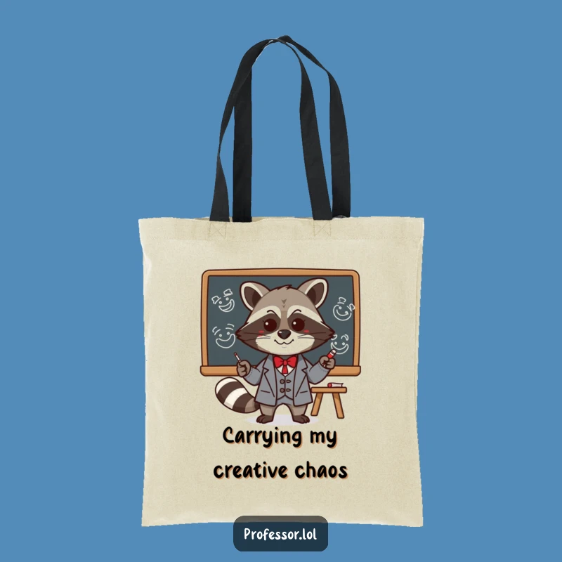 Funny Kawaii Raccoon Professor Tote Bag: Mischief Blackboard Art Accessory