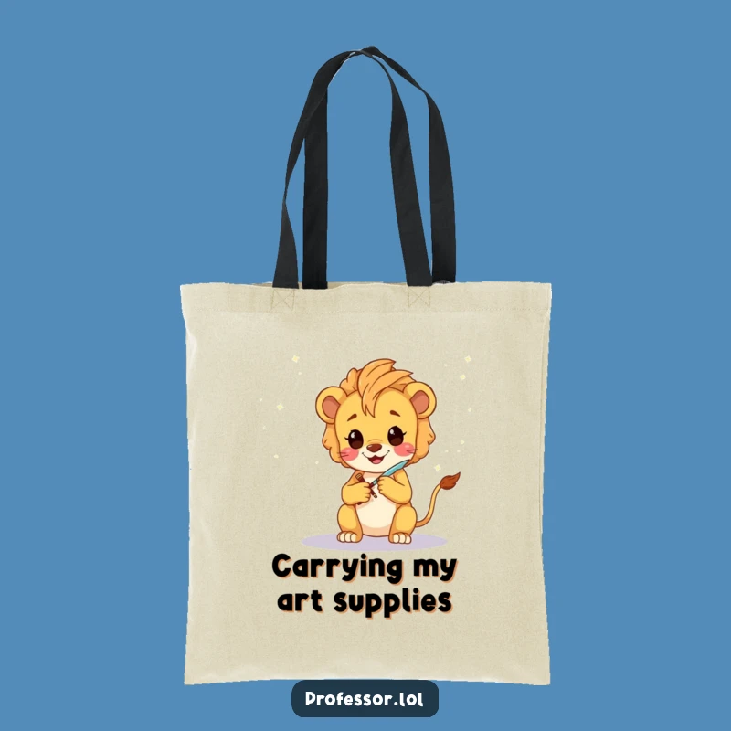 Funny Lion Cub Artist Tote Bag: Whimsical Galaxy Sketch Carry-All