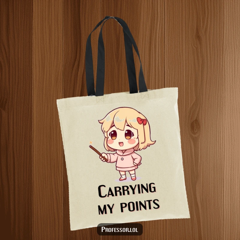 Funny tote bag showing an enthusiastic character using a pointer stick to make a point, ideal for carrying items with purpose.