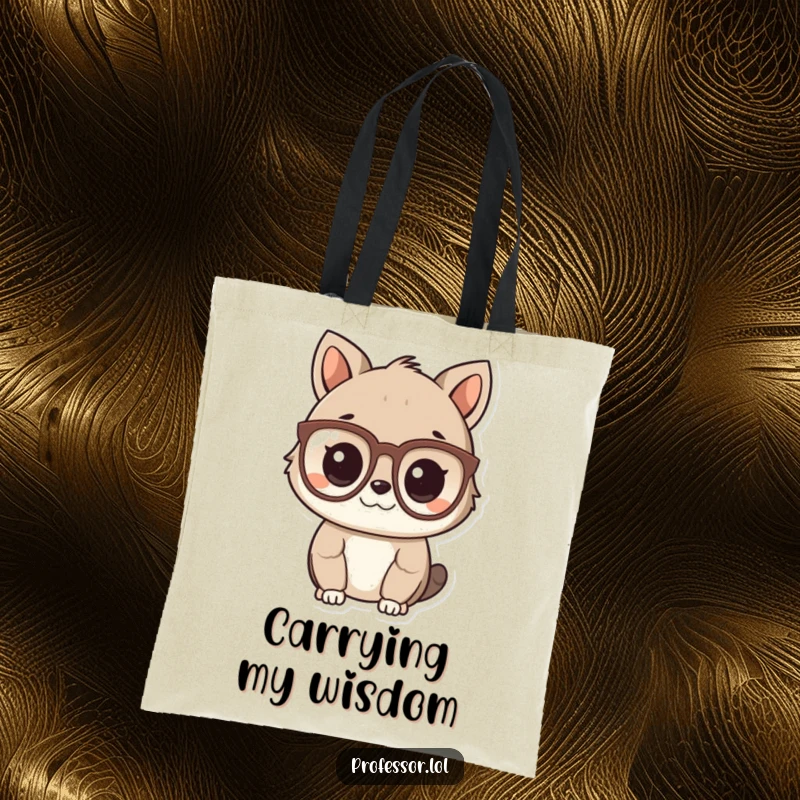 Funny Smart Animal Tote Bag showing a cute animal character wearing spectacles and looking intelligent, practical funny gift.